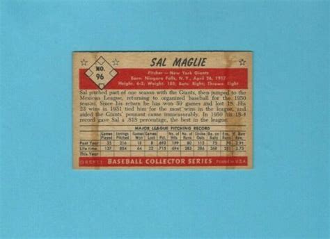 1953 Bowman Color 96 Sal Maglie New York Giants Baseball Card Ebay