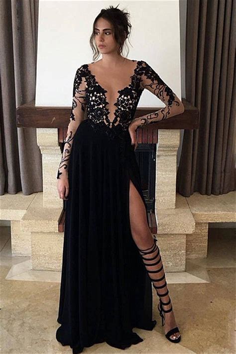 long black lace chiffon prom dresses party evening gowns 3020257 prom dresses prom party