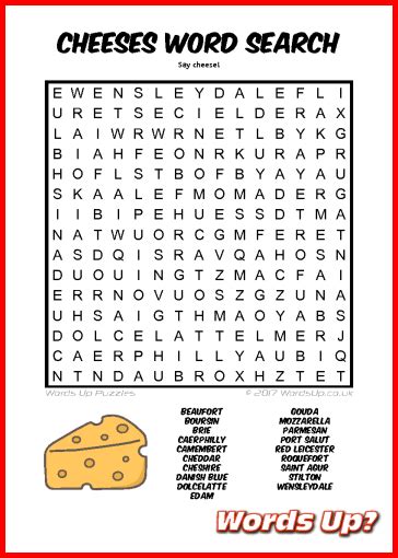 Words Up Cheeses Word Search