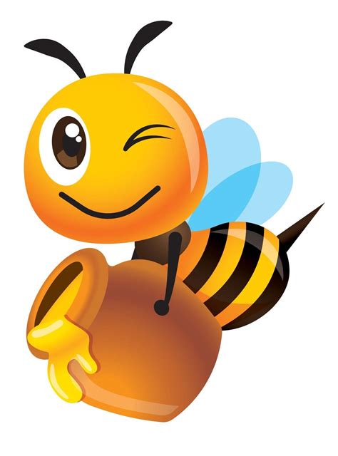 Cartoon Cute Bee Carry Big Honey Pot Fill With Fresh Honey Dripping Out