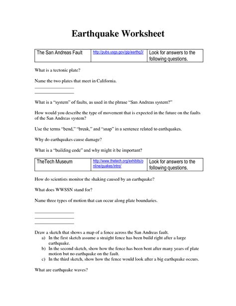 14 Causes Of Earthquakes Worksheet
