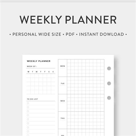 Printable Undated Weekly Planner Insert Personal Wide Size Etsy