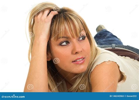 Youg Blonde Hair Girl Posing On Floor Stock Image Image Of Quiet