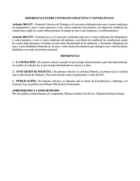 Diferencias Entre Contrato Colectivo Y Contrato Ley Cartasyformatos Udocz