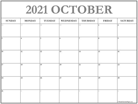 October 2021 Calendar Free Printable Calendar