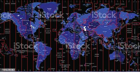 Ilustración De Mapa Mundial Dehusos Horarios Y Más Vectores Libres De Derechos De Zona Horaria