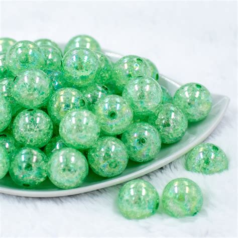 Beads 20mm New Green Ab Transparent Crackle Bubblegum Chunky Bead 10