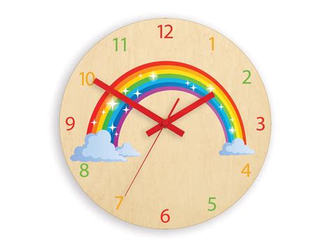 Children Wall Clock Rainbow With Personalizen Name Wood Clock Large