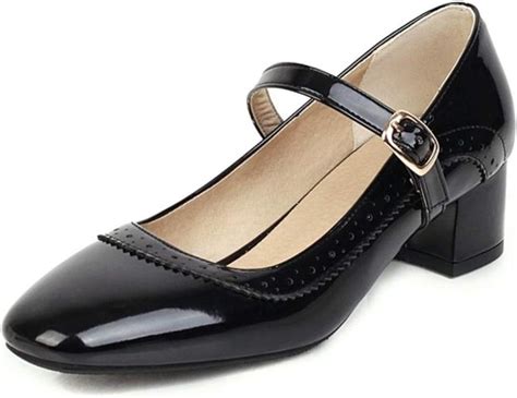 Womens Round Toe Oxfords Buckle Strap Mary Jane Block Heel Pumps Office