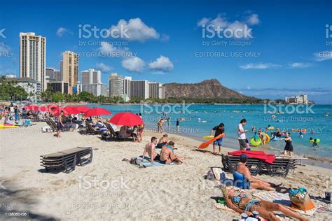 Waikiki Beach Sunbathing Stock Photo Download Image Now Adult