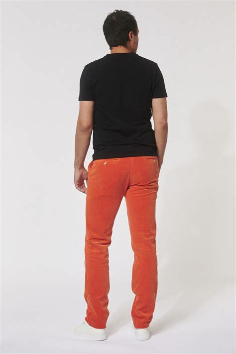Pantalon Chino Homme Made In France En Velours Corail FIT FIL ROUGE