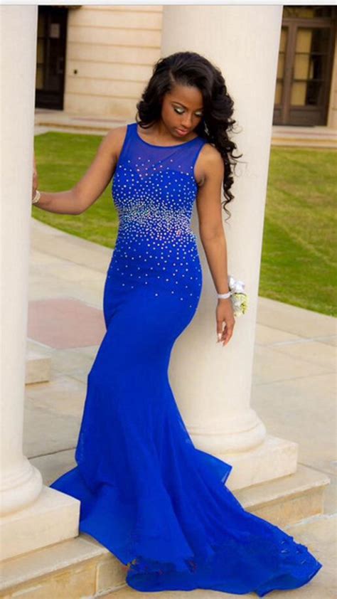 Royal Blue Sexy Open Back Prom Dresses Mermaid Backless Prom Dress