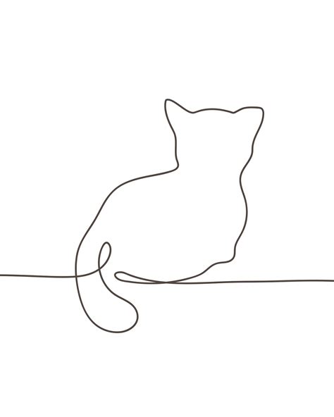 Cat One Line Drawing Single Line Art Cat Drawing Printable Etsy