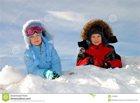 Children Playing In Snow Stock Photo Image Of Chilly