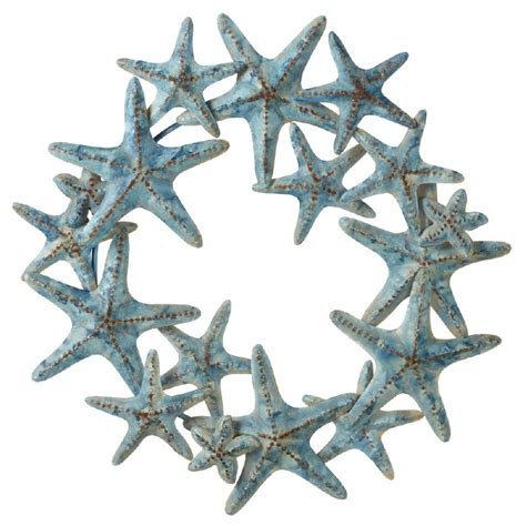 22 Round Distressed Blue And Rust Finish Starfish Coastal Metal Wall