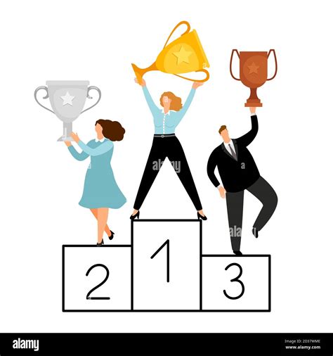 Flat Winners Characters Vector Business People On Pedestal Male And