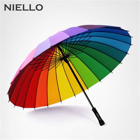 Nello Rainbow Umbrella Rain Women Brand 24k Windproof Long Handle