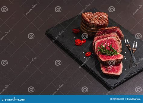 Rare Cooking Level Eye Round Steak With Spices And Herbs Classic Grilled Meat Cut Ready To Eat