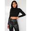 Petite Black Knitted High Neck Ribbed Crop Top  Missguided