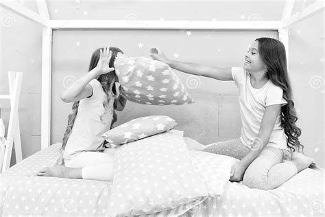pillow fight pajama party sleepover time for fun best girls sleepover party ideas stock image