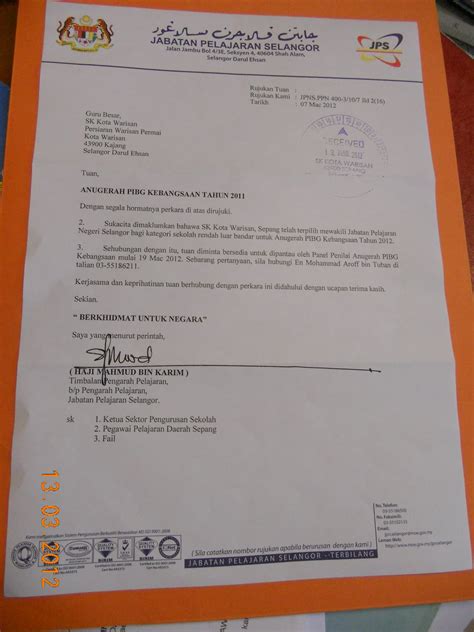 Sk kota warisan menuju ke arah sekolah bebas dadah. PIBG SK KOTA WARISAN, SEPANG: Surat dari JPS
