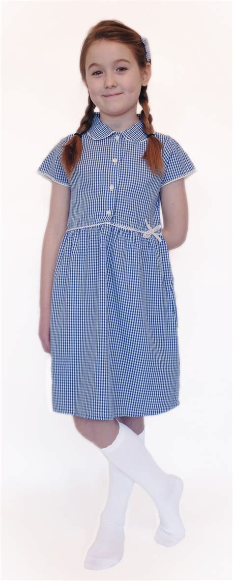 Organic School Uniform Blue Summer Gingham Checked Dress