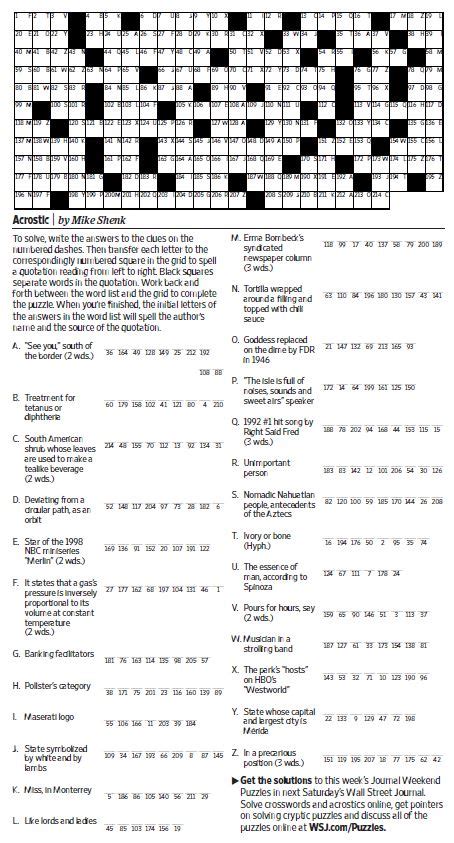Acrostic Saturday Puzzle May 5 Wsj Puzzles Wsj