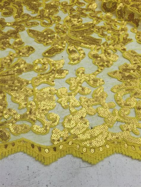 Beyonce Matte Sequin Lace Matte Yellow Color Sold By Yard By