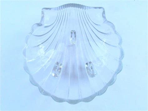 Vintage Seashell Clear Crystal Glass Bowl Shell Dish Clam Vtg Crystal