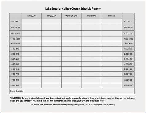 √ Free Printable College Class Schedule Template