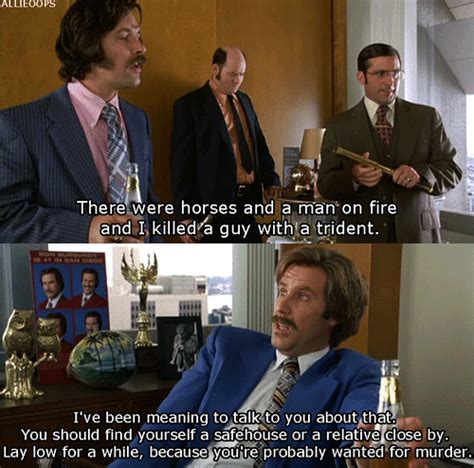 Ron Burgandy Tells Brick Tamland He S Probably Wanted For Murder After The Anchorman Rumble With