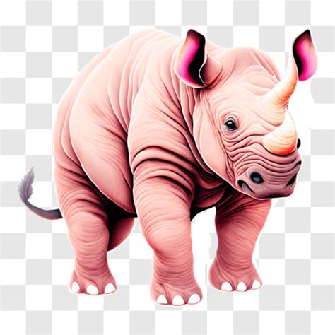 Download Adorable Pink Rhinoceros Standing With Head Tilted Png Online