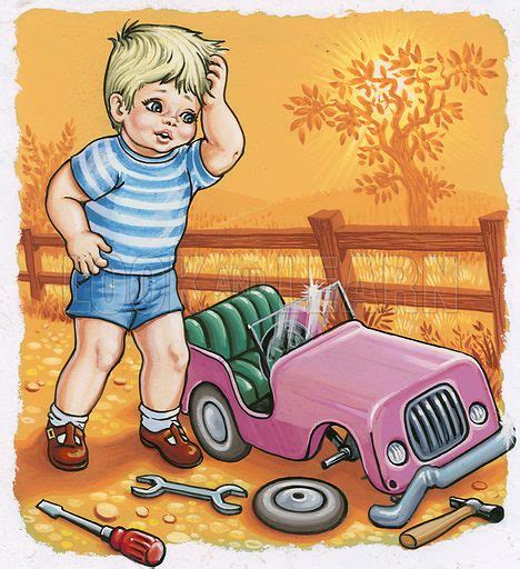 Boy With Broken Toy Car Stock Image Look And Learn