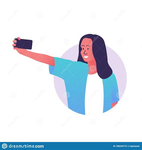 Vector Illustration Of A Girl Taking Selfie With A Smartphone. Beautiful Stylish Girl Takes ...