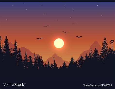 View To Forest On Sunset Background Royalty Free Vector