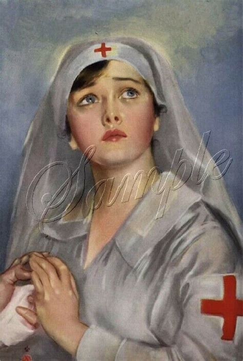 Red Cross Nurse Military Wwi Recruiting Wartime Poster Vintage Canvas
