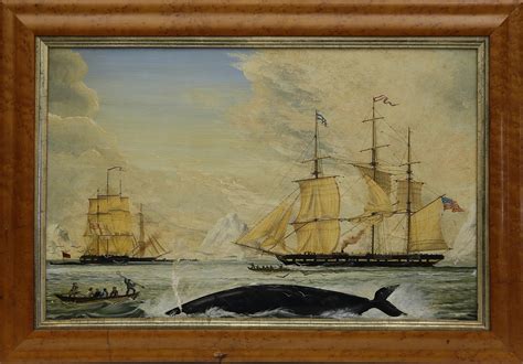 Whaling Ships American School Oil On Tin American And British