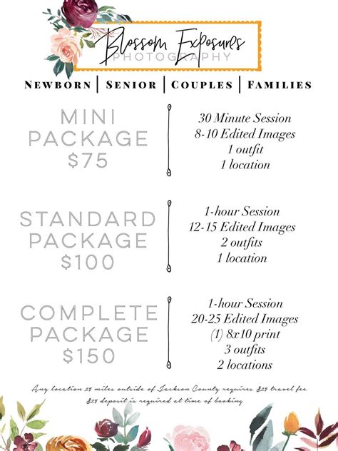 Photography Price Template Free Printable Templates