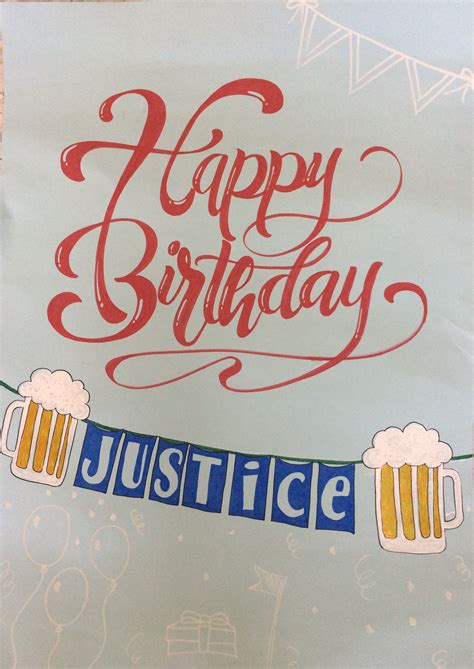 Happy Birthday Justice Banner Beer Banner Happy Birthday Calligraphy