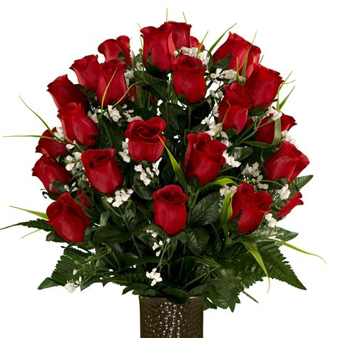 Sympathy Silks Artificial Cemetery Flowers Red Rose With Lily Grass