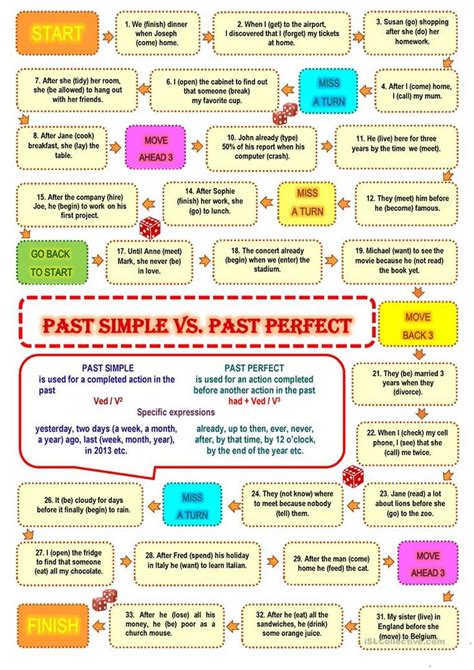 Past Simple Vs Past Perfect Board Game English ESL Worksheets For