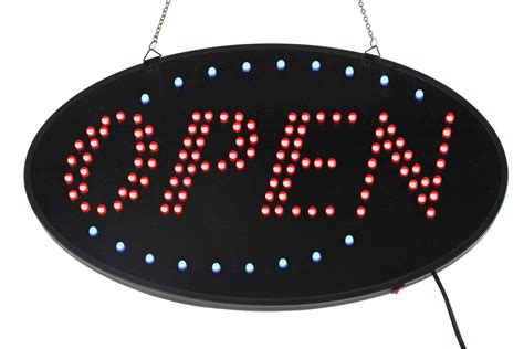 Open Animated Led Sign With Hanging Chain Round Red How To