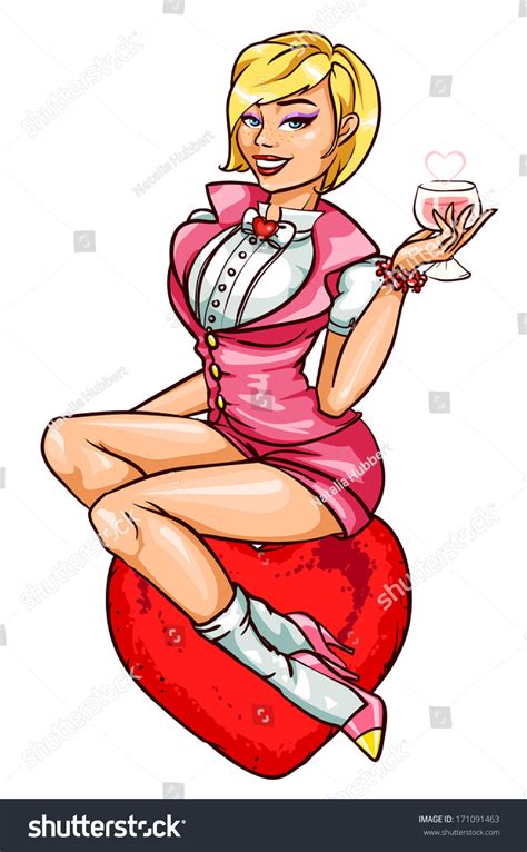 Pretty Pin Girl Cocktail Sitting On Stock Vector Royalty Free 171091463 Shutterstock