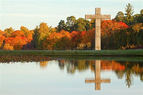 Christian Cross In Autumn Landscape Stock Image Image Of Outdoor
