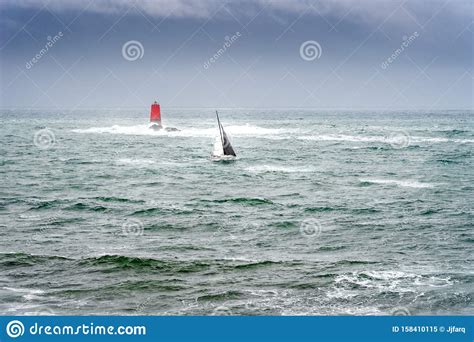 Sailing Boat In The Sea With Stormy Weather Stock Image Image Of