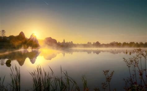 Wallpaper Sunlight Landscape Sunset Lake Nature Reflection