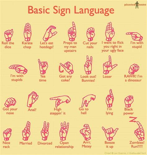 Here's a list of translations. Sign language