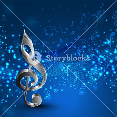 Abstract Blue Background With Wave And Musical Notes Royalty Free Stock