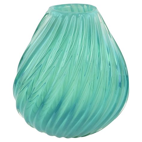 Mid Century Modern Turquoise Or Aquamarine Barovier Styled Ribbed Art Glass Vase For Sale At 1stdibs
