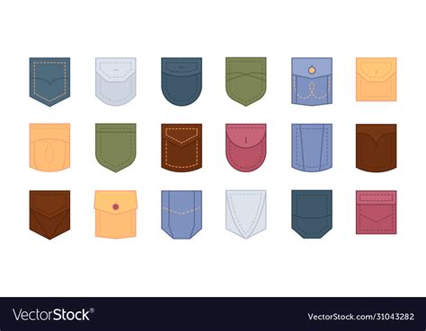 Patch Pocket Set Design Colored Pockets Round Vector Image